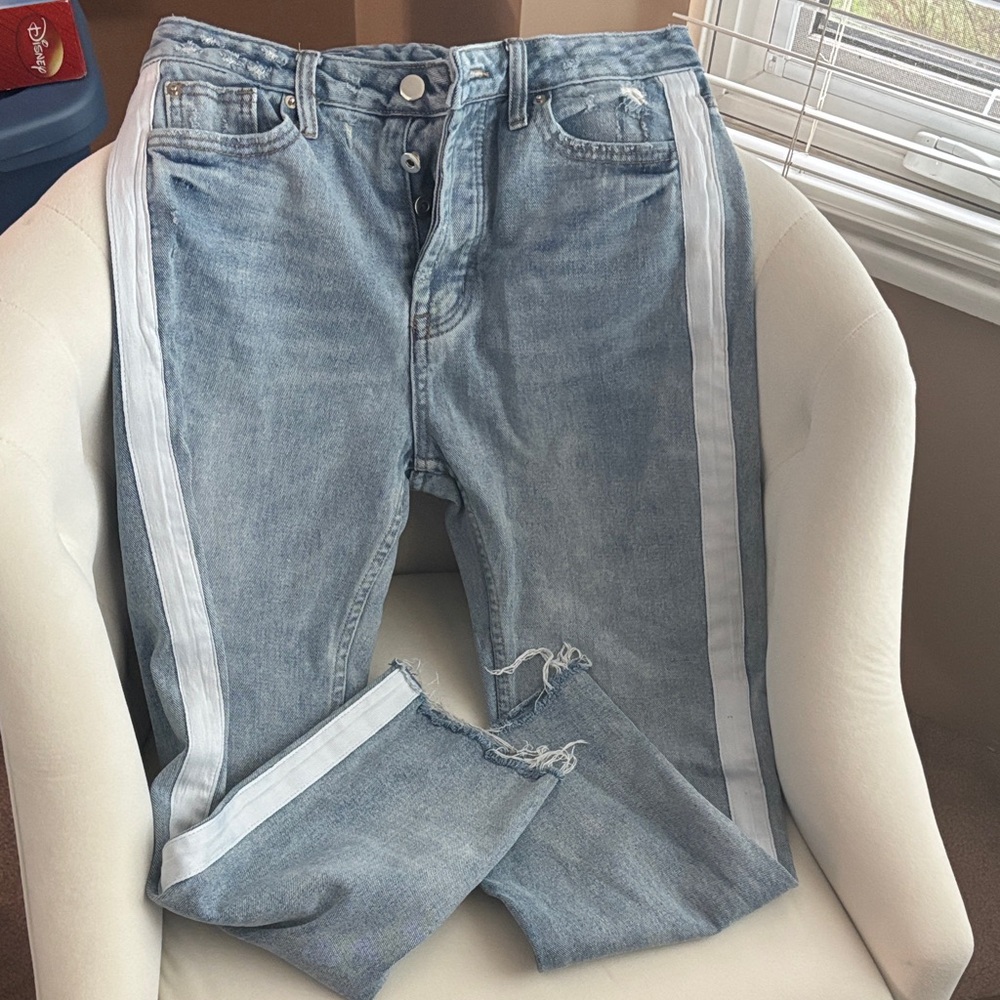 Classic Light Blue Jeans with White Accents
